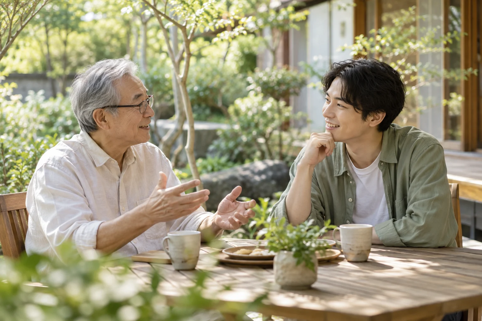 世代を超えて対話する二人のイメージ